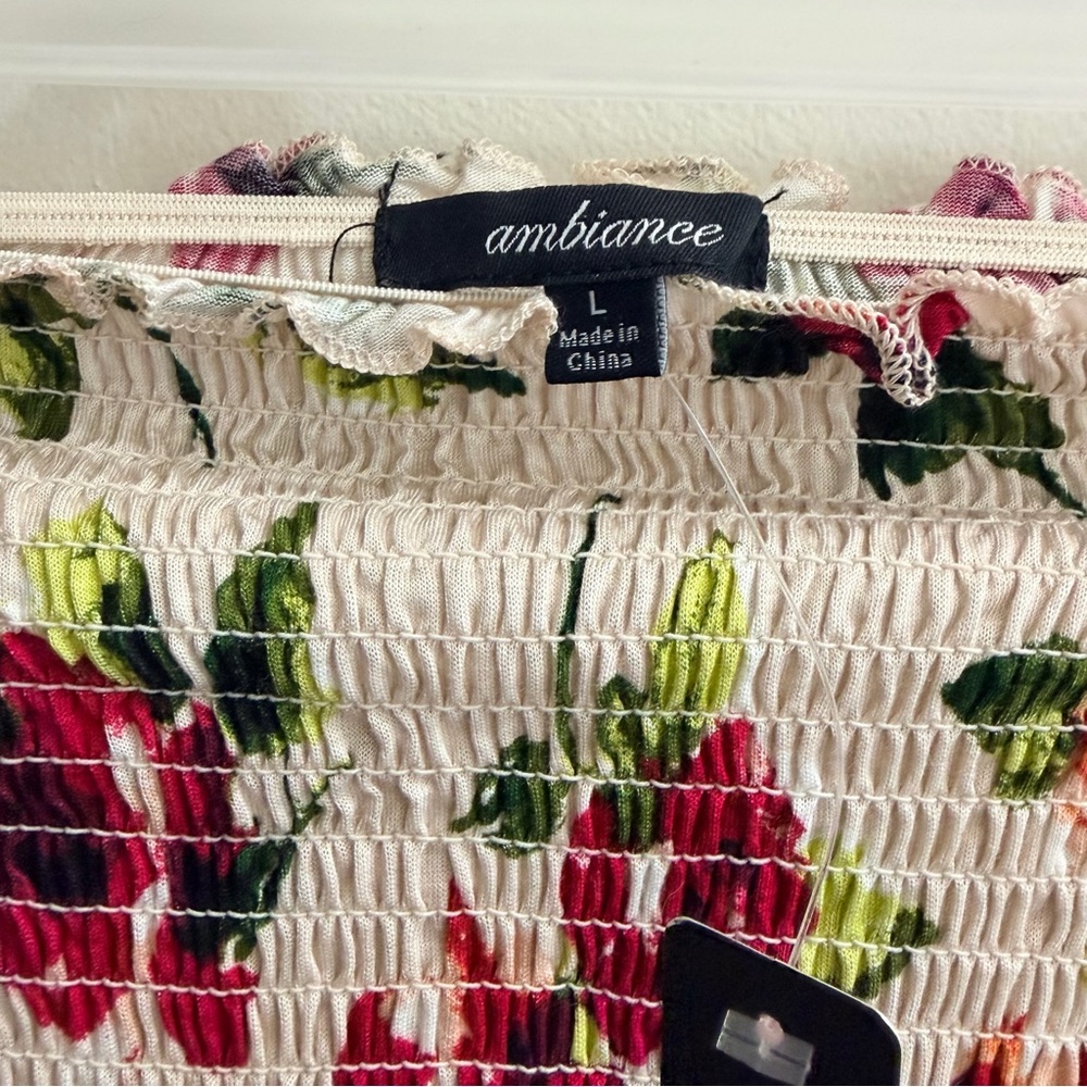 Ambiance Smocked Tube Top with Red, Pink and Green Floral Design - Picture 4 of 5
